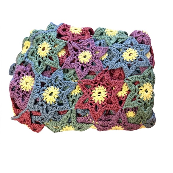 Vintage Other - Purple and Blue Floral Patchwork Afghan Blanket